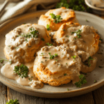 Homemade biscuits served with creamy gravy