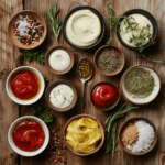 Ingredients for Hburger Sauce including mayonnaise, ketchup, mustard, and spices