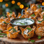 Jalapeño Wonton Cups served on a platter with dipping sauce for a party appetizer