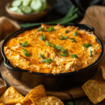 Delicious and creamy buffalo chicken dip in a baking dish