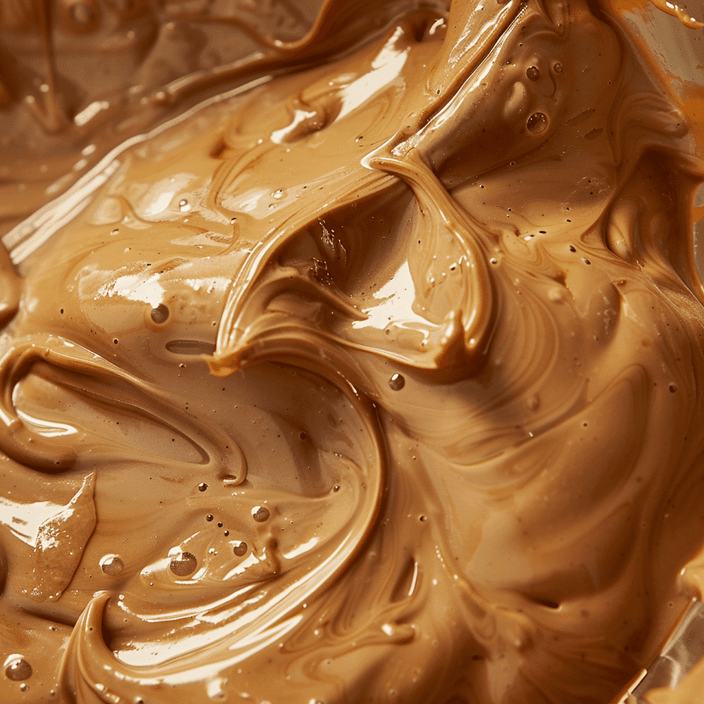 Smooth chocolate and peanut butter melting in a bowl