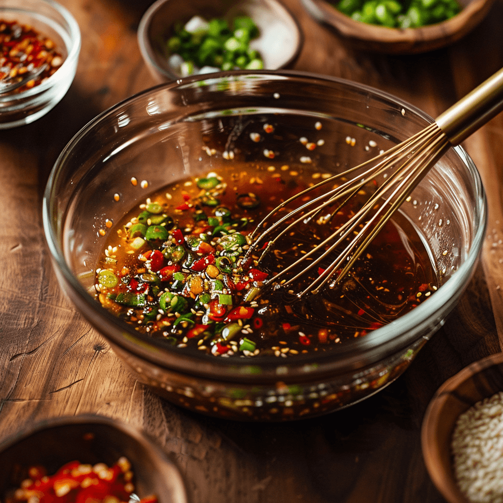 Mixing the Spicy Dressing for Cucumber Salad