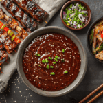 Delicious Korean BBQ sauce drizzled over grilled meat, homemade recipe.