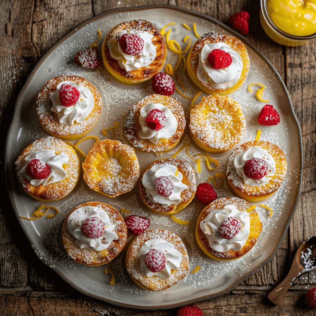 Baby Lemon Impossible Pie served with whipped cream and fresh berries.