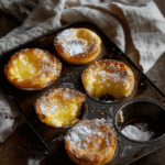 Slice of Baby Lemon Impossible Pie showing creamy texture and golden crustless edge.