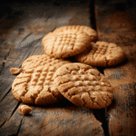 Freshly baked peanut butter cookies with crispy edges and chewy centers on a rustic plate