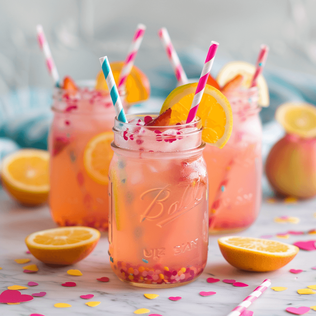 Love Potion Pink Lemonade Mocktail in mason jars with fun straws