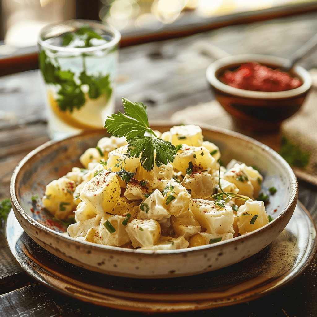 serving creamy potato salad