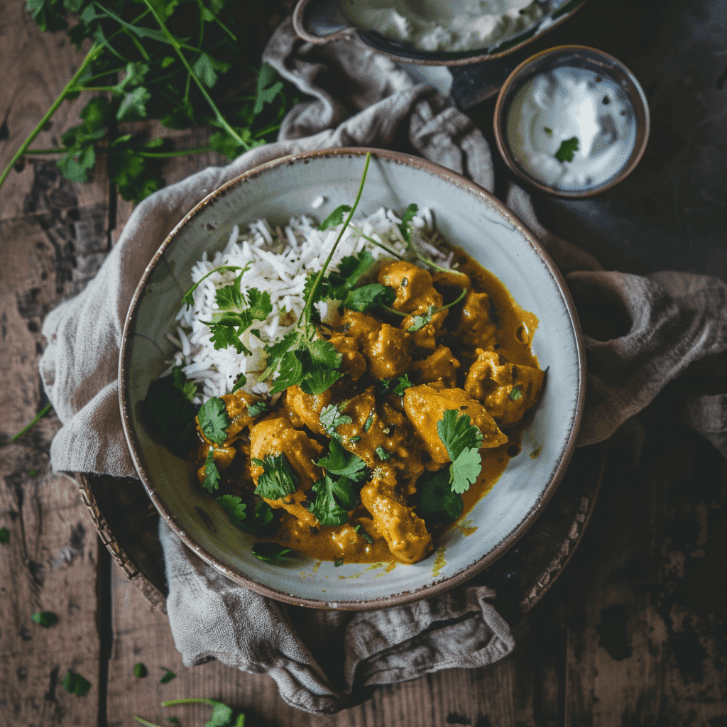 Homestyle Simple Chicken Curry served in a rustic bowl with steamed rice and fresh cilantro garnish