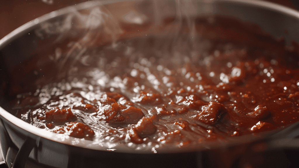 Korean BBQ sauce simmering on the stove to deepen flavors.