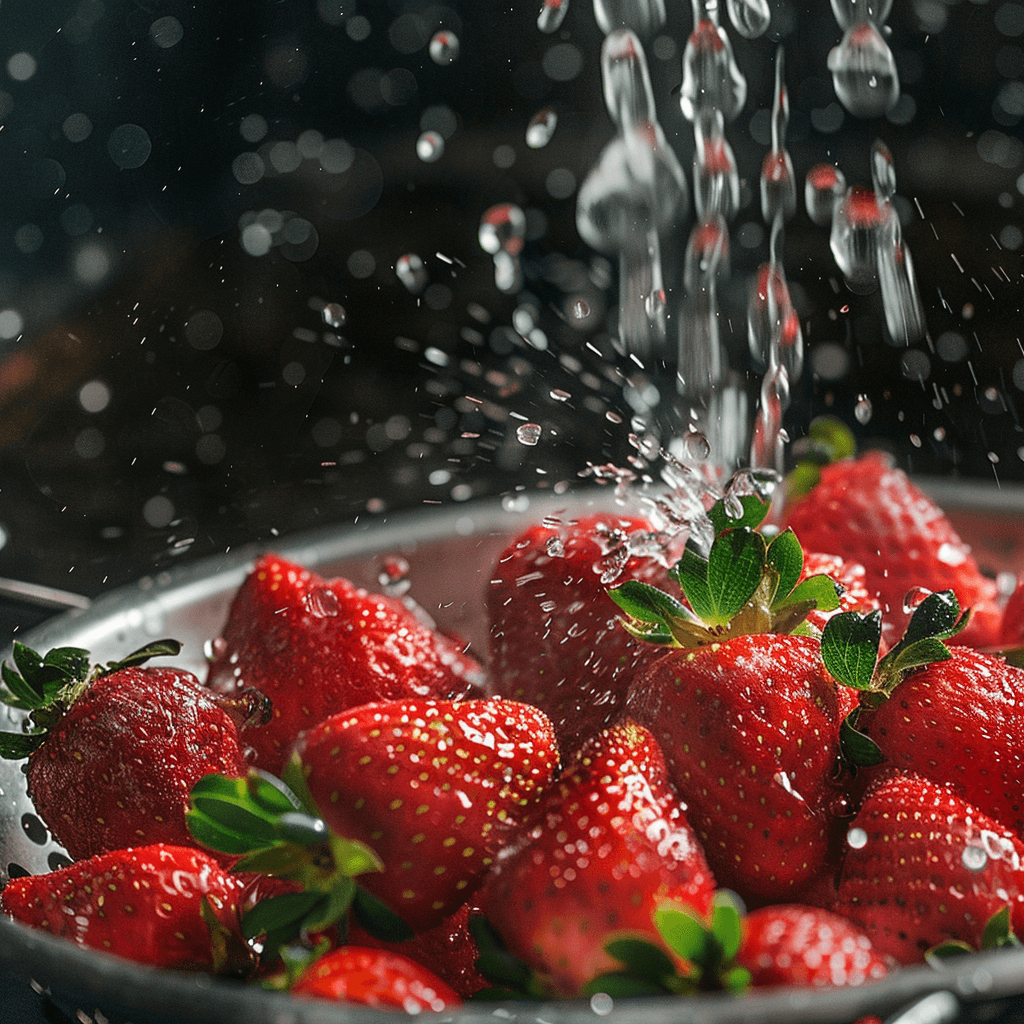 Fresh strawberries being washed and prepared for jam making
