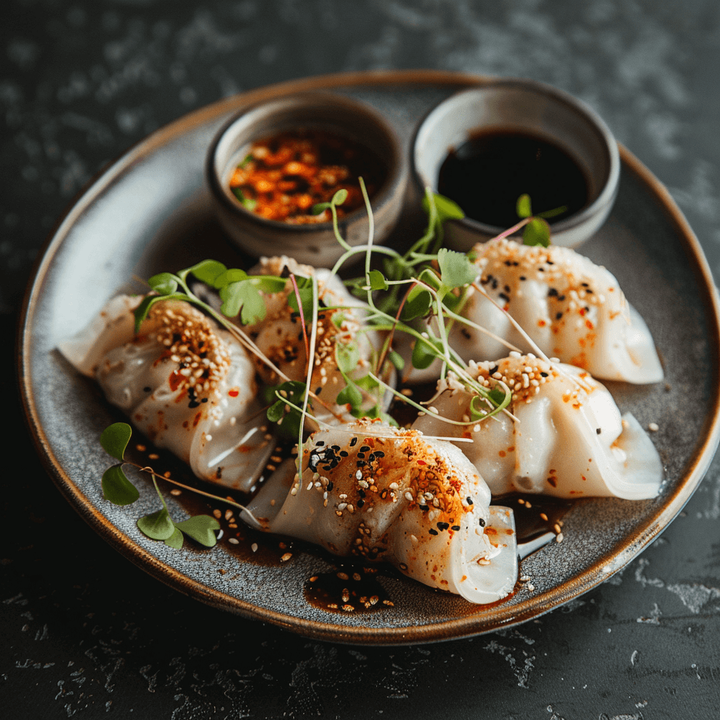 Colorful and fresh rice paper dumplings with dipping sauce