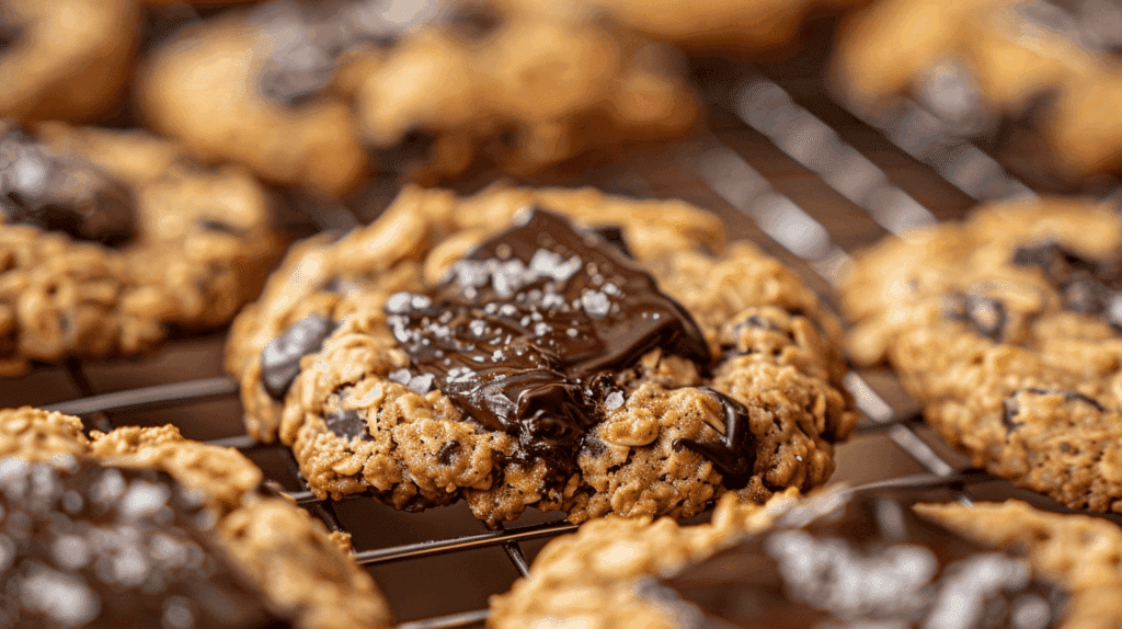 Chewy oatmeal chocolate chunk cookies, a delicious variation of oatmeal raisin cookies, with melted chocolate chunks.