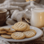 Classic Sugar Cookies served on a plate with a glass of milk, perfect for a cozy treat.