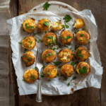 Overhead Shot of Golden Baked Egg Bites with Garnish