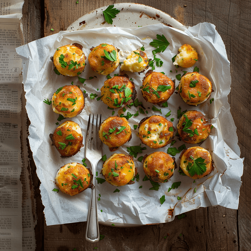 Overhead Shot of Golden Baked Egg Bites with Garnish