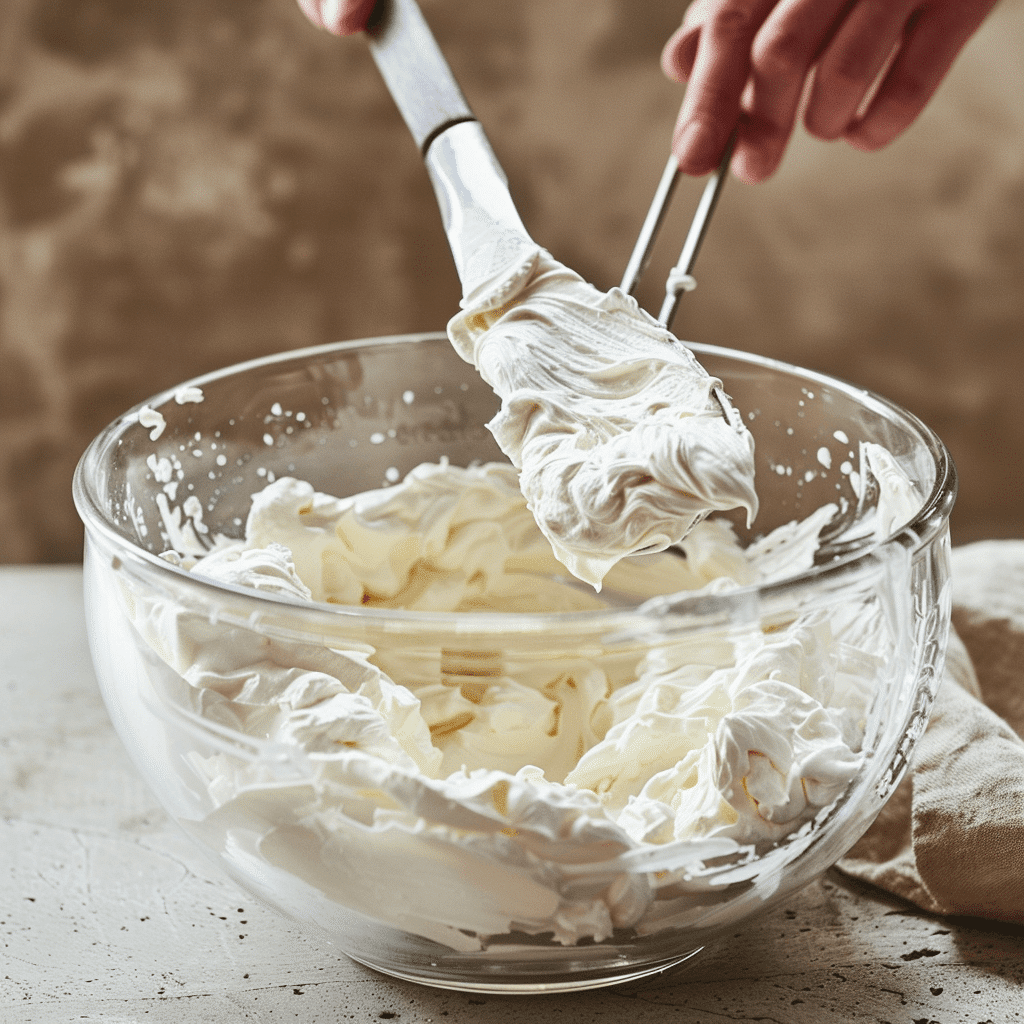 Mixing cream cheese and marshmallow fluff in a bowl