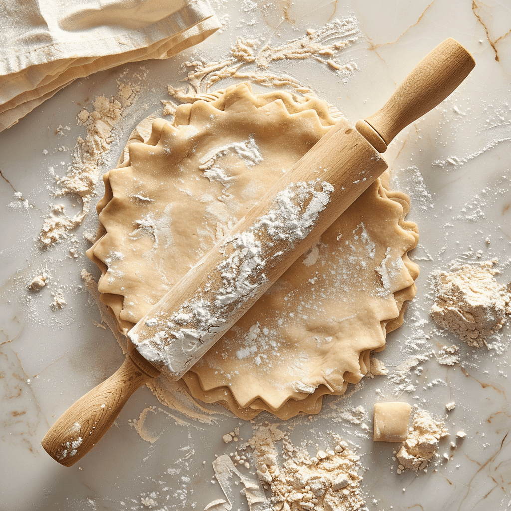 Rolling out the pie crust for Pizza Rustica.
