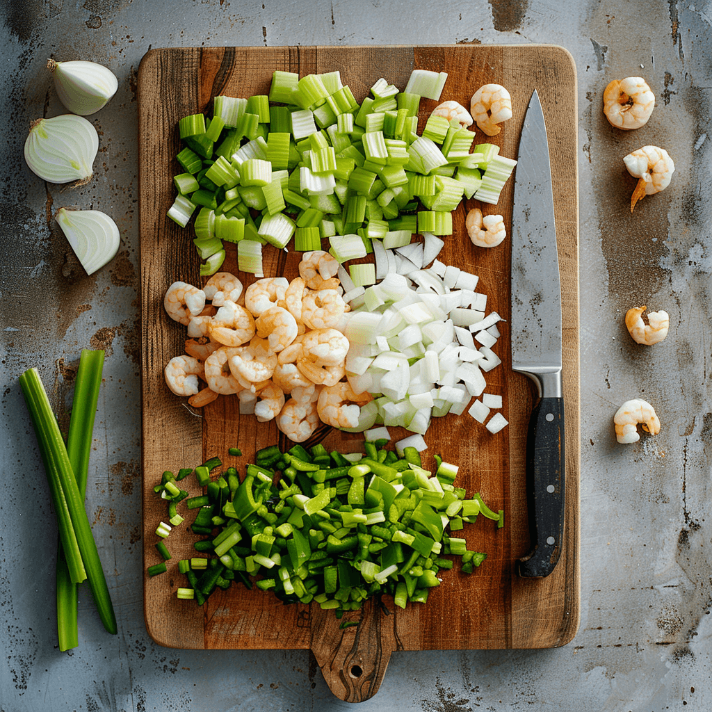 Chopped Holy Trinity vegetables for gumbo