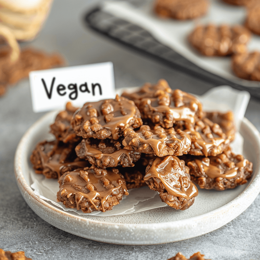 Vegan and peanut-free no bake cookie variation on a serving plate