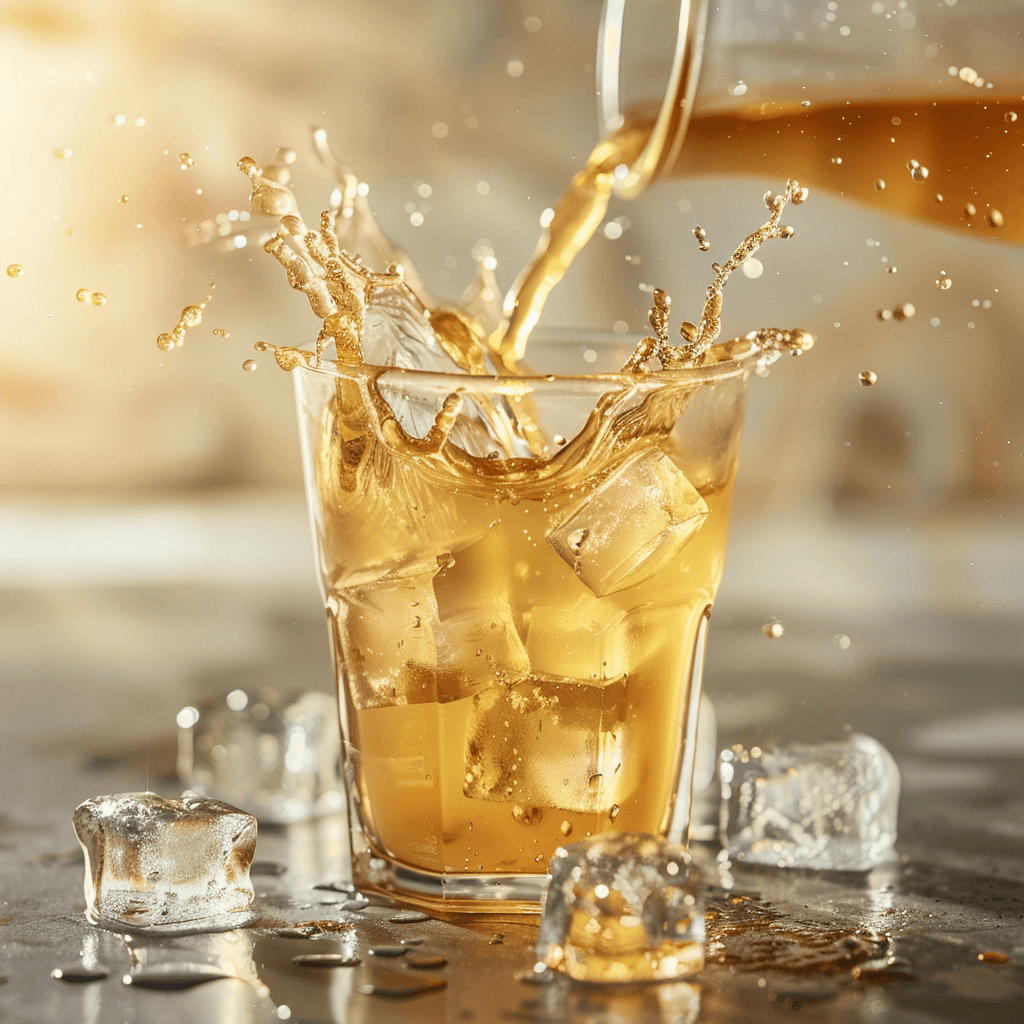 Switchel being poured into a glass filled with ice