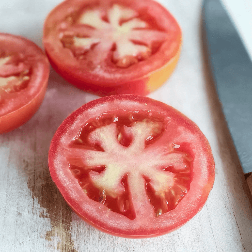 Slicing tomato for Supermodel Snack Recipe