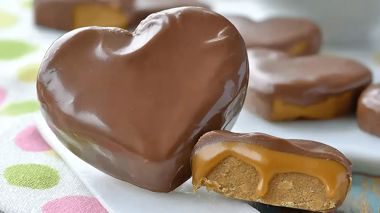 Chocolate Peanut Butter Valentine’s Heart with rich caramel and creamy peanut butter filling