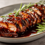 Crockpot BBQ pork tenderloin shredded in smoky sauce in a bowl.