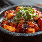 Spicy korean tteokbokki with rice cakes and fish cakes