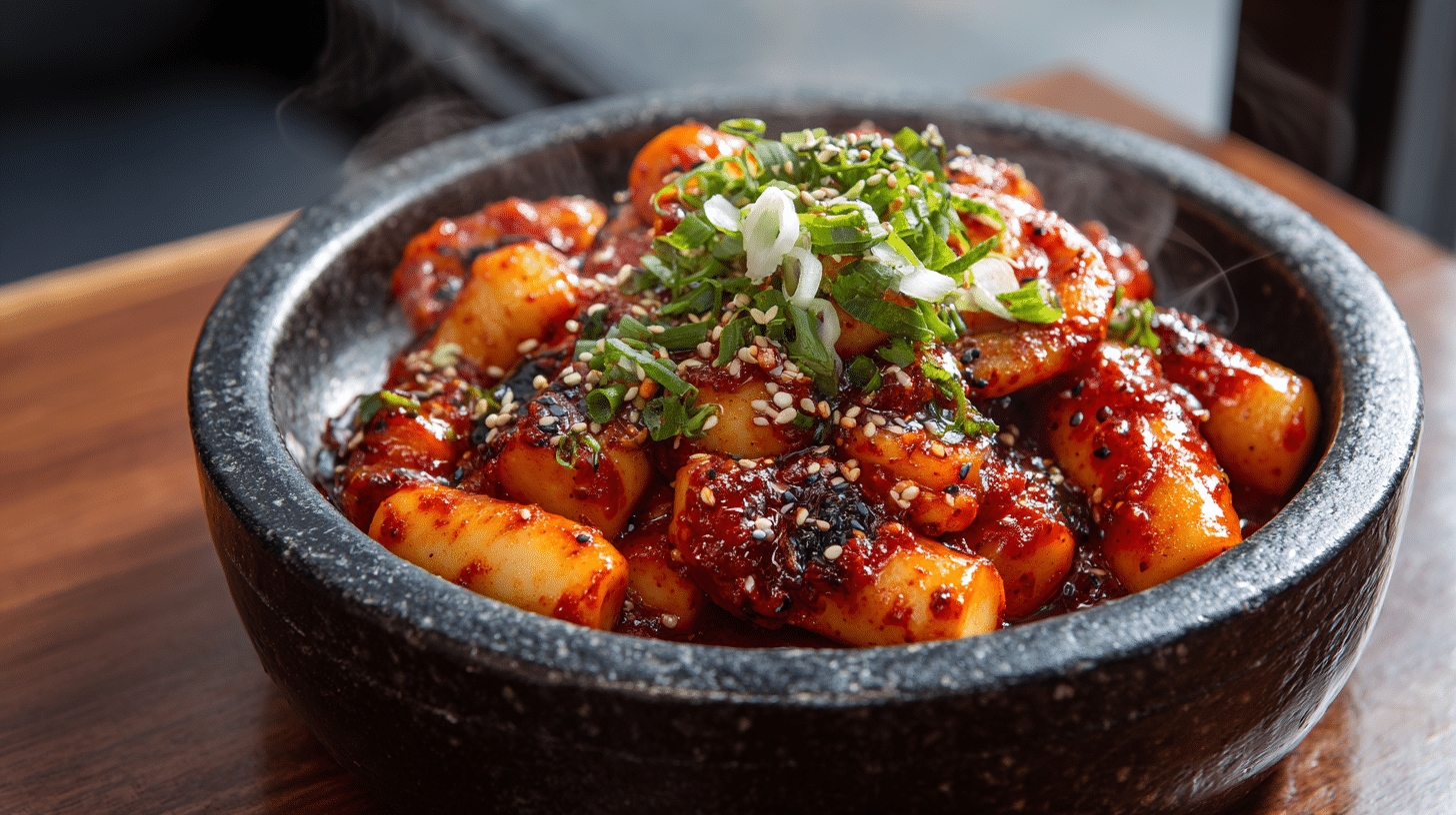 Spicy korean tteokbokki with rice cakes and fish cakes