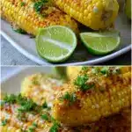 Juicy Wingstop cajun corn on the cob coated in melted butter and bold Cajun spices, garnished with parsley and lime on a white plate.